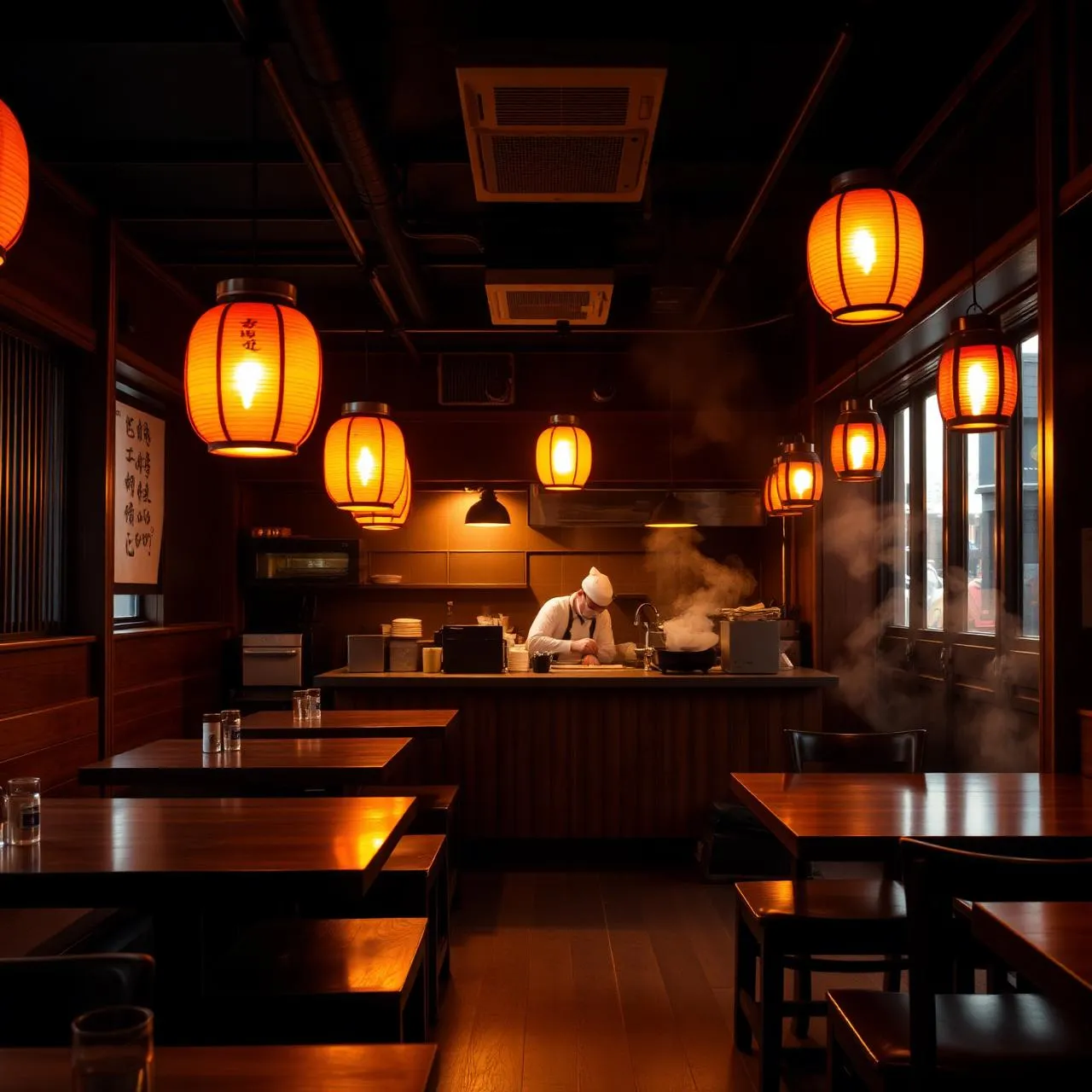 温かみのあるラーメン店内の参考イメージ。