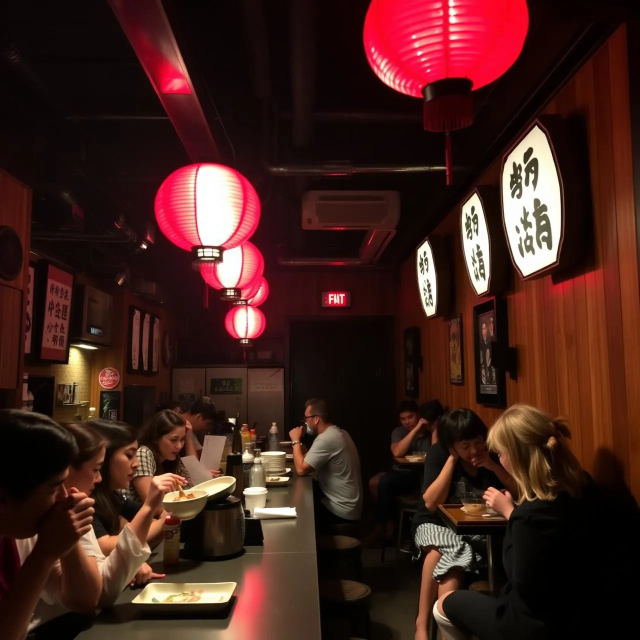 賑わうラーメン店内の参考イメージ。